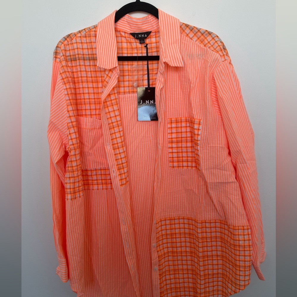 Orange Checkered and Striped Shirt